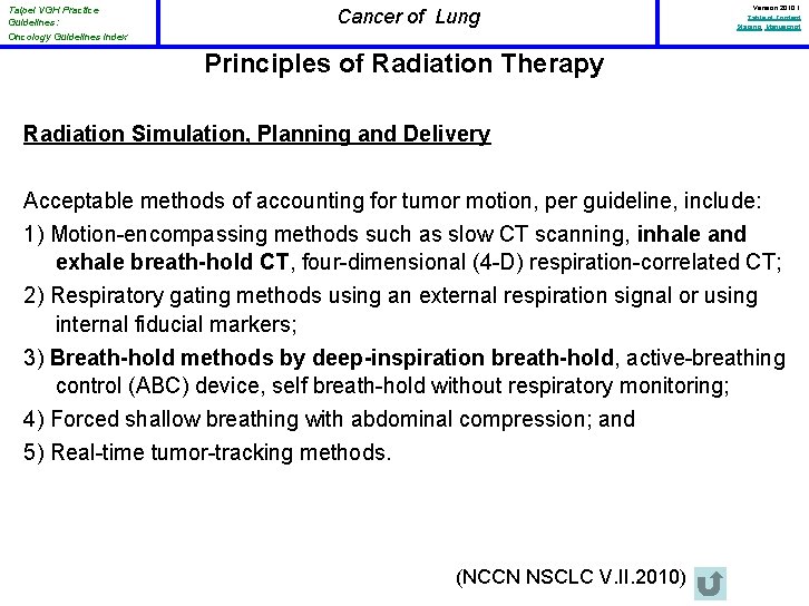 Taipei VGH Practice Guidelines: Oncology Guidelines Index Cancer of Lung Version 2010. 1 Table