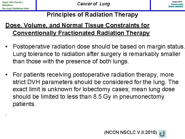Taipei VGH Practice Guidelines: Oncology Guidelines Index Cancer of Lung Version 2010. 1 Table