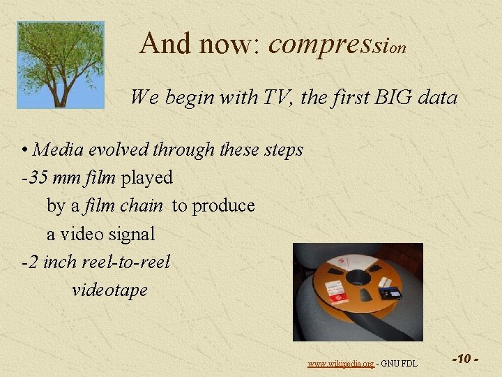 And now: compression We begin with TV, the first BIG data • Media evolved