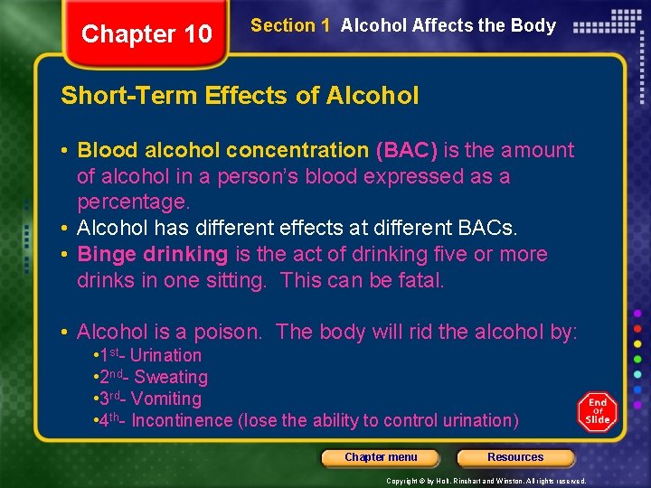 Chapter 10 Section 1 Alcohol Affects the Body Short-Term Effects of Alcohol • Blood