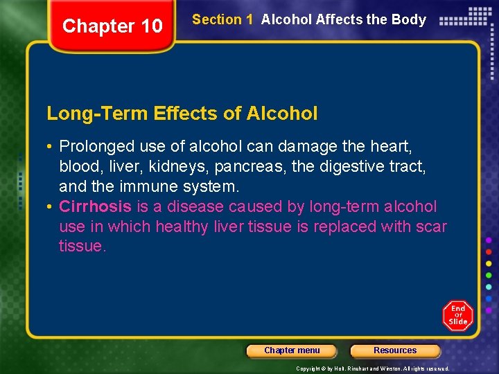 Chapter 10 Section 1 Alcohol Affects the Body Long-Term Effects of Alcohol • Prolonged