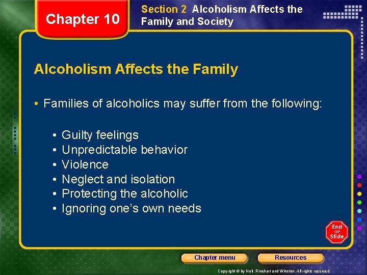 Chapter 10 Section 2 Alcoholism Affects the Family and Society Alcoholism Affects the Family