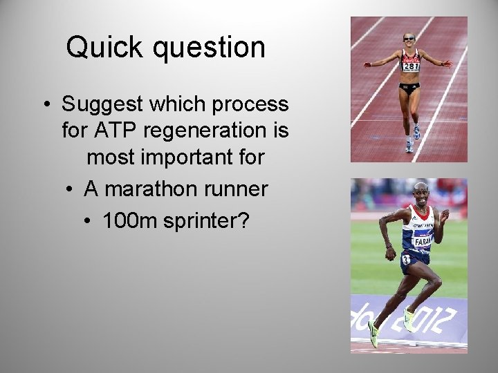 Quick question • Suggest which process for ATP regeneration is most important for •
