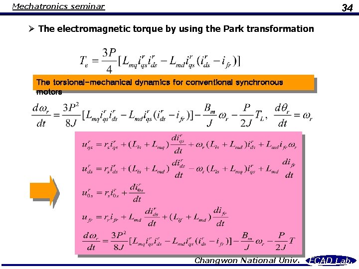 Mechatronics seminar 34 Ø The electromagnetic torque by using the Park transformation The torsional-mechanical