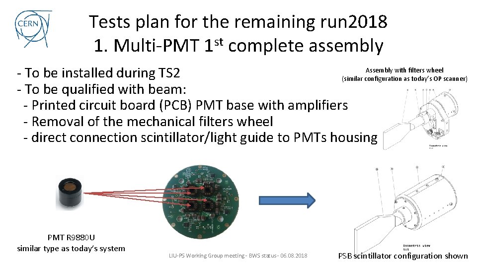 Tests plan for the remaining run 2018 1. Multi-PMT 1 st complete assembly Assembly