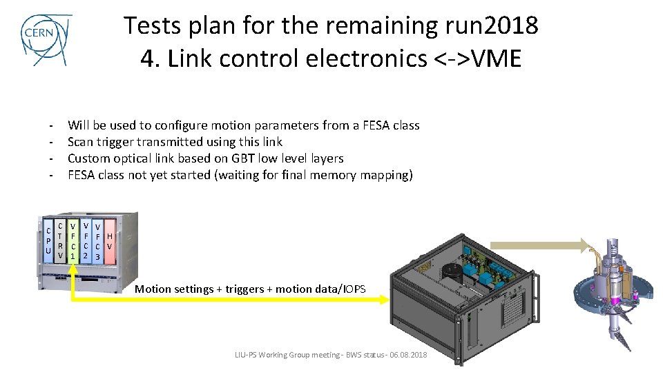 Tests plan for the remaining run 2018 4. Link control electronics <->VME - Will