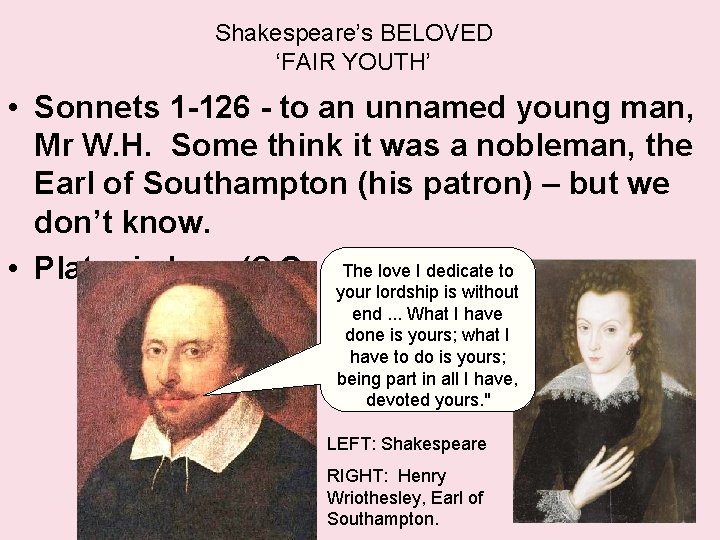 Shakespeare’s BELOVED ‘FAIR YOUTH’ • Sonnets 1 -126 - to an unnamed young man,