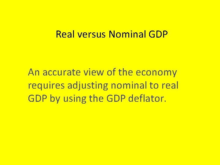 Real versus Nominal GDP An accurate view of the economy requires adjusting nominal to