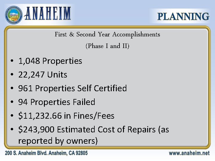 First & Second Year Accomplishments (Phase I and II) • • • 1, 048