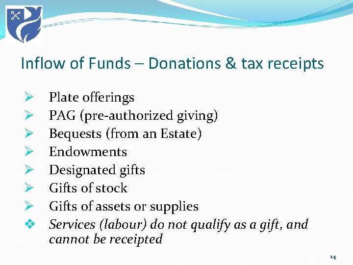 Inflow of Funds – Donations & tax receipts Ø Ø Ø Ø v Plate