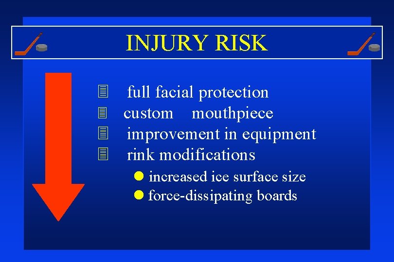 INJURY RISK 3 full facial protection 3 custom mouthpiece 3 improvement in equipment 3