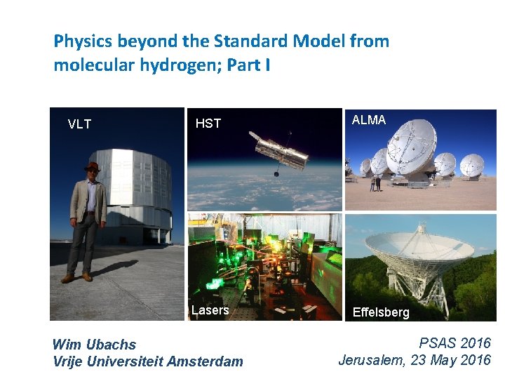 Physics beyond the Standard Model from molecular hydrogen; Part I VLT HST Lasers Wim