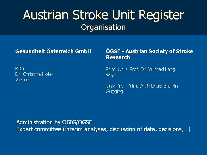 Austrian Stroke Unit Register Organisation Gesundheit Österreich Gmb. H ÖGSF - Austrian Society of