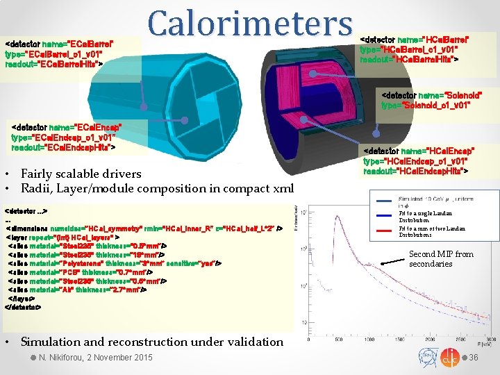 <detector name="ECal. Barrel" type="ECal. Barrel_o 1_v 01" readout="ECal. Barrel. Hits"> Calorimeters <detector name="HCal. Barrel"