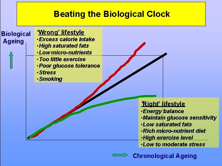 Beating the Biological Clock Biological ‘Wrong’ lifestyle • Excess calorie intake Ageing • High