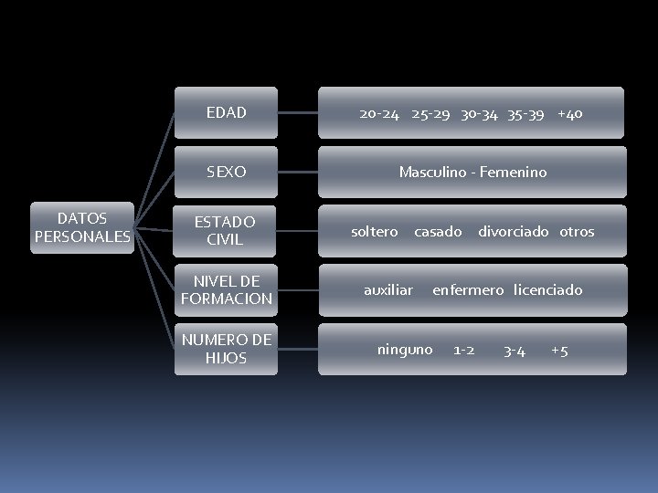 DATOS PERSONALES EDAD 20 -24 25 -29 30 -34 35 -39 +40 SEXO Masculino DATOS PERSONALES EDAD 20 -24 25 -29 30 -34 35 -39 +40 SEXO Masculino