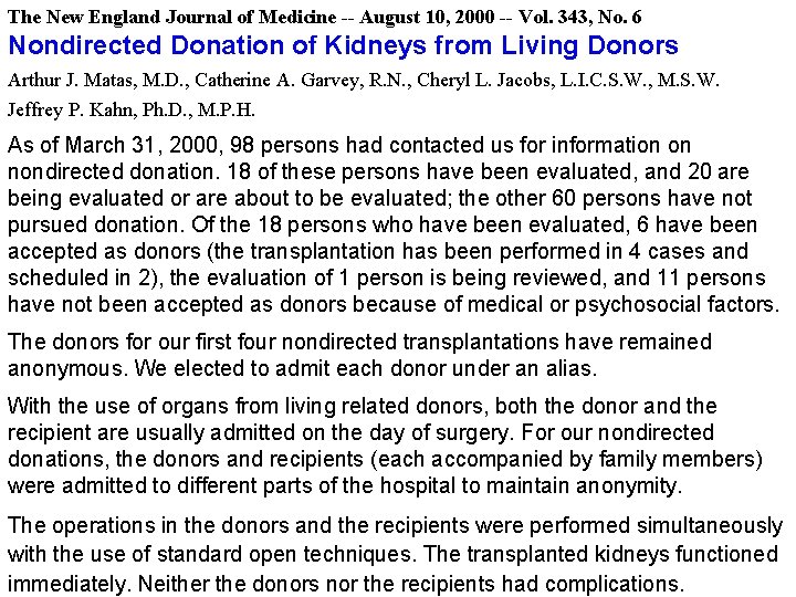 The New England Journal of Medicine -- August 10, 2000 -- Vol. 343, No.