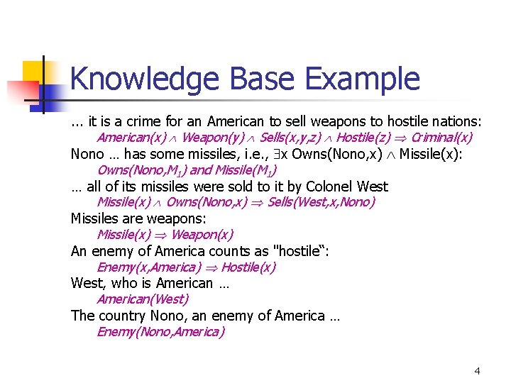 Knowledge Base Example. . . it is a crime for an American to sell Knowledge Base Example. . . it is a crime for an American to sell