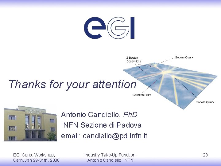 Thanks for your attention Antonio Candiello, Ph. D INFN Sezione di Padova email: candiello@pd.