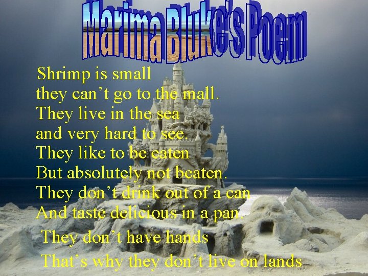 Shrimp is small they can’t go to the mall. They live in the sea