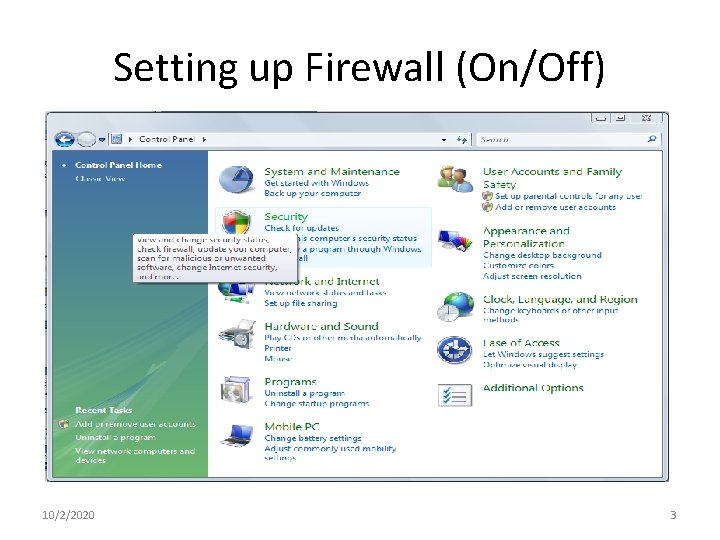 Setting up Firewall (On/Off) 10/2/2020 3 