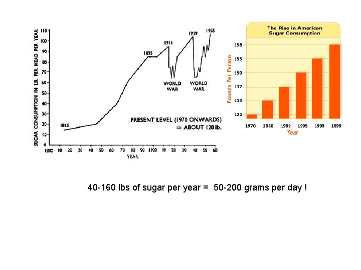 40 -160 lbs of sugar per year = 50 -200 grams per day !