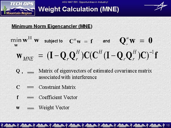 ASU MAT 591: Opportunities in Industry! Weight Calculation (MNE) Minimum Norm Eigencancler (MNE) subject