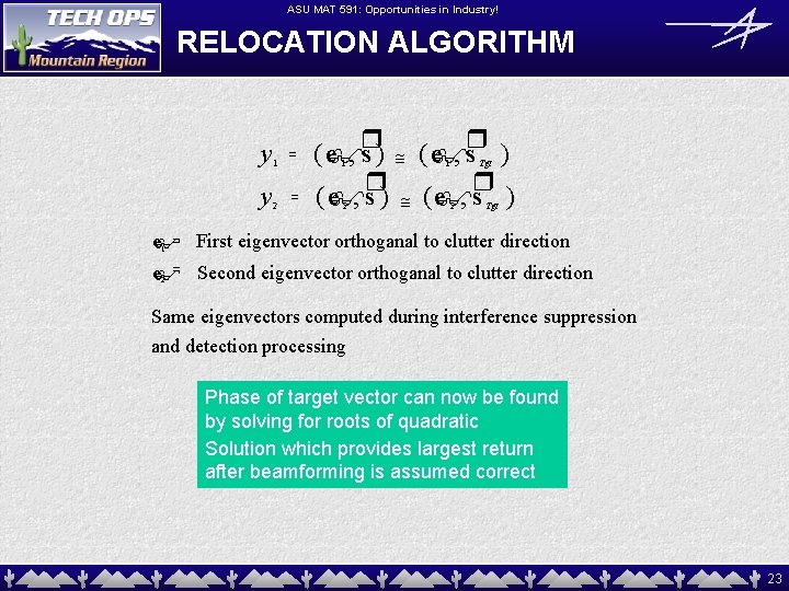 ASU MAT 591: Opportunities in Industry! RELOCATION ALGORITHM y 1 = y 2 =