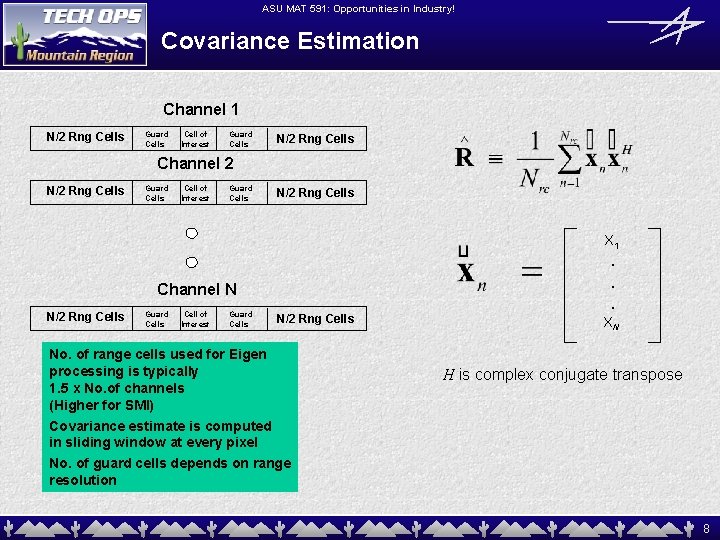 ASU MAT 591: Opportunities in Industry! Covariance Estimation Channel 1 N/2 Rng Cells Guard