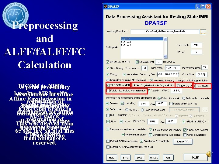 Preprocessing and ALFF/f. ALFF/FC Calculation DICOM to NIf. TI, A prior probability based on