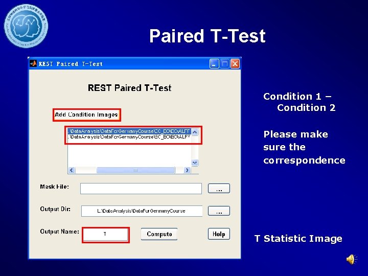 Paired T-Test Condition 1 – Condition 2 Please make sure the correspondence T Statistic