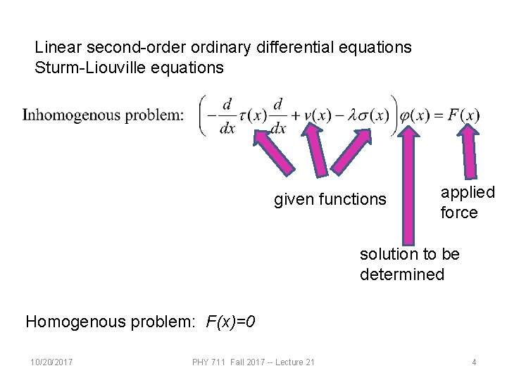 Linear second-order ordinary differential equations Sturm-Liouville equations given functions applied force solution to be