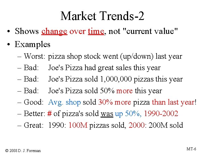 Market Trends-2 • Shows change over time, not "current value" • Examples – Worst: