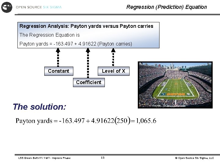 Regression (Prediction) Equation Regression Analysis: Payton yards versus Payton carries The Regression Equation is