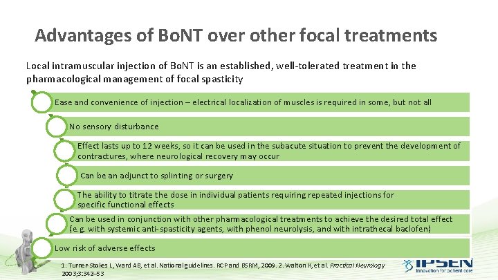 Advantages of Bo. NT over other focal treatments Local intramuscular injection of Bo. NT