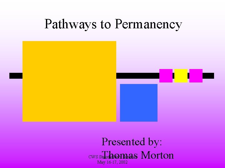 Pathways to Permanency Presented by: Thomas Morton CWS Stakeholders Summit May 16 -17, 2002