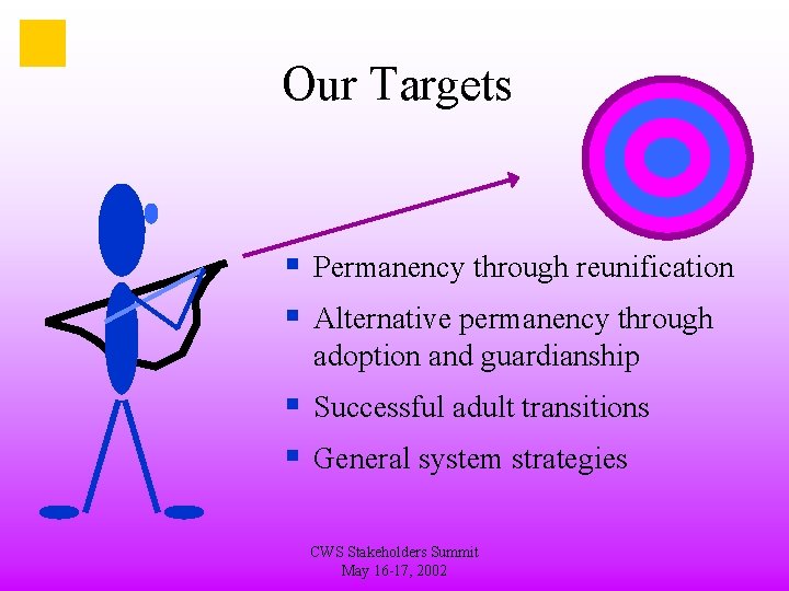 Our Targets § Permanency through reunification § Alternative permanency through adoption and guardianship §