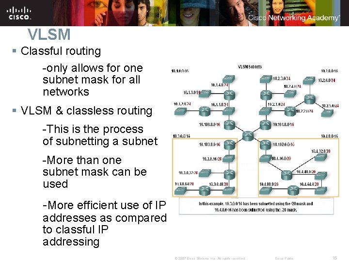 VLSM § Classful routing -only allows for one subnet mask for all networks §