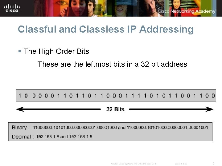 Classful and Classless IP Addressing § The High Order Bits These are the leftmost