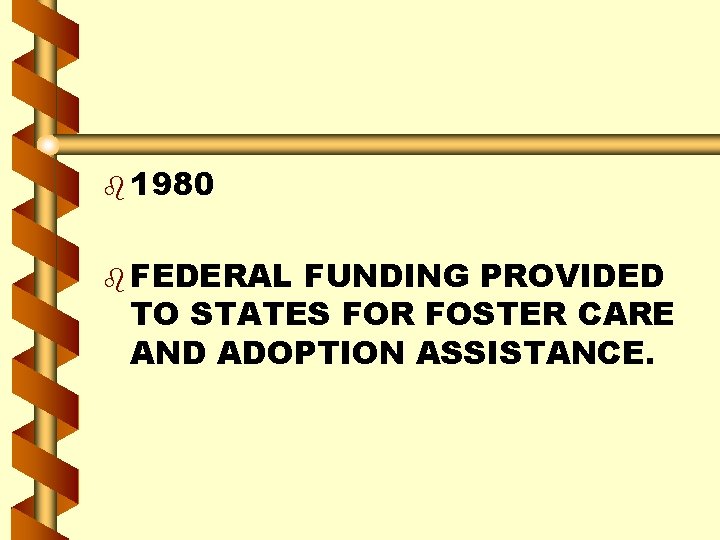 b 1980 b FEDERAL FUNDING PROVIDED TO STATES FOR FOSTER CARE AND ADOPTION ASSISTANCE.