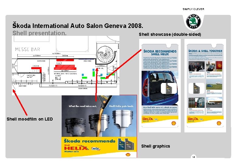 SIMPLY CLEVER Škoda International Auto Salon Geneva 2008. Shell presentation. Shell showcase (double-sided) Shell