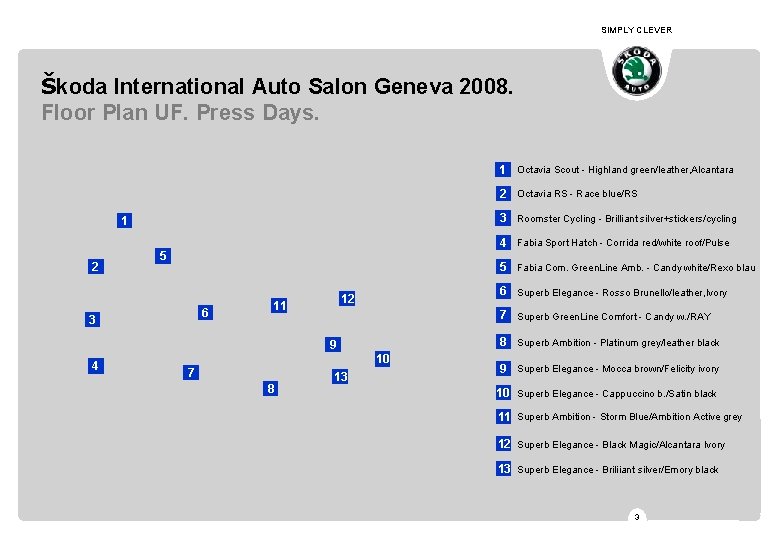 SIMPLY CLEVER Škoda International Auto Salon Geneva 2008. Floor Plan UF. Press Days. 1