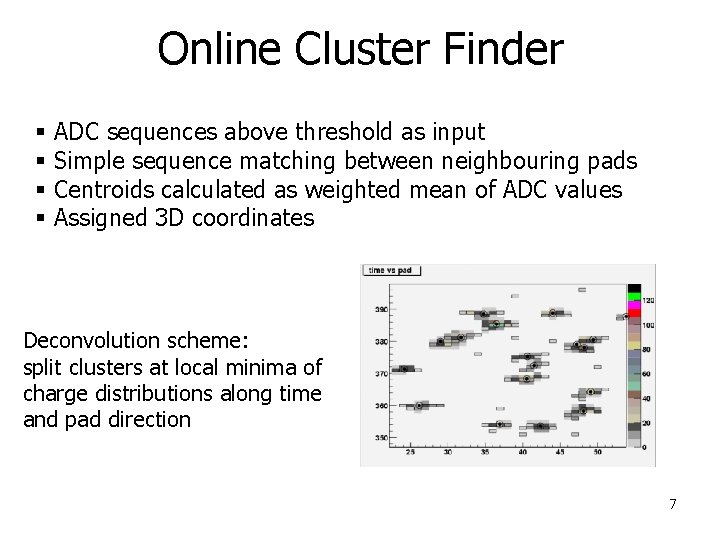 Online Cluster Finder § § ADC sequences above threshold as input Simple sequence matching