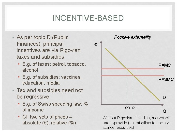 INCENTIVE-BASED • As per topic D (Public Finances), principal incentives are via Pigovian taxes