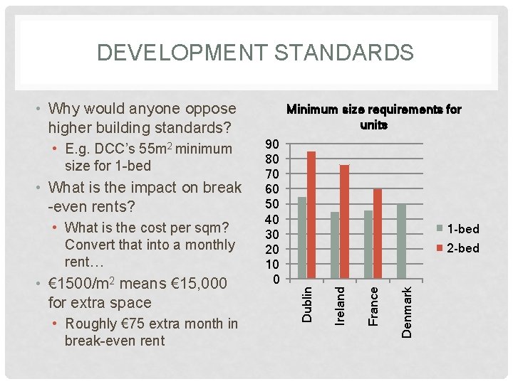 DEVELOPMENT STANDARDS • Why would anyone oppose higher building standards? • Roughly € 75