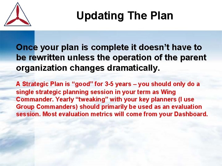 Updating The Plan Once your plan is complete it doesn’t have to be rewritten