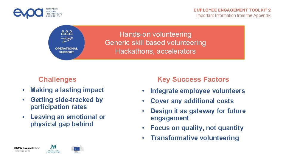 EMPLOYEE ENGAGEMENT TOOLKIT 2 Important Information from the Appendix Hands-on volunteering Generic skill based