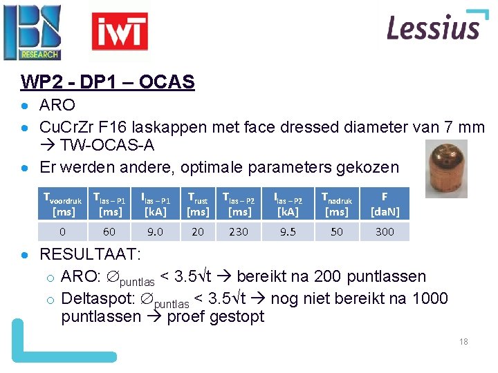 WP 2 - DP 1 – OCAS ARO Cu. Cr. Zr F 16 laskappen