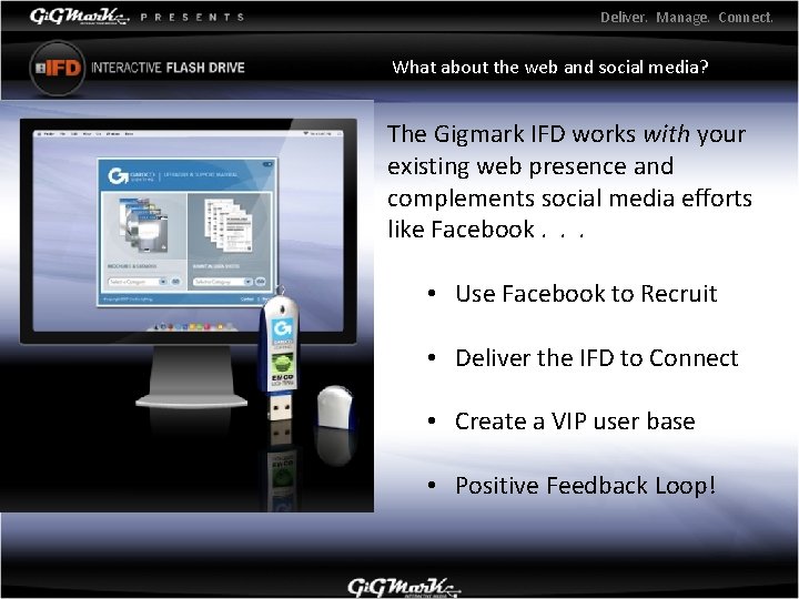 Deliver. Manage. Connect. What about the web and social media? The Gigmark IFD works