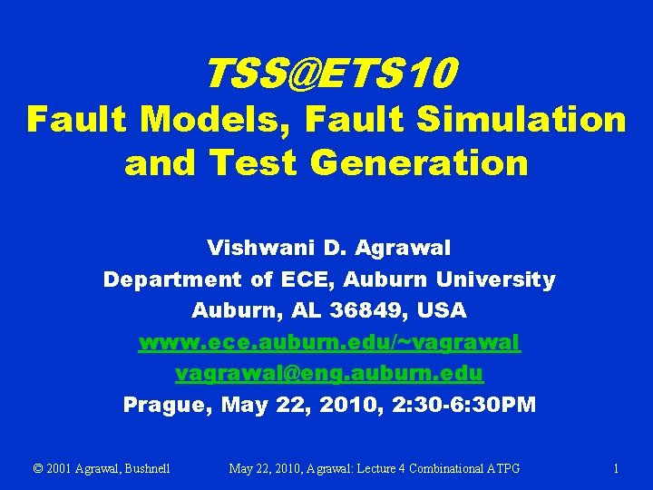 TSSETS 10 Fault Models Fault Simulation and Test